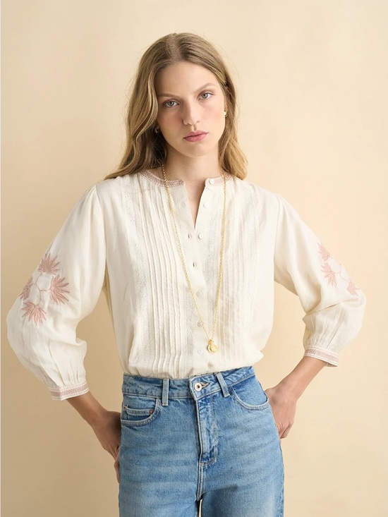 Sonmer Tops - Sonmer Jo Blouse Off White Embroidered